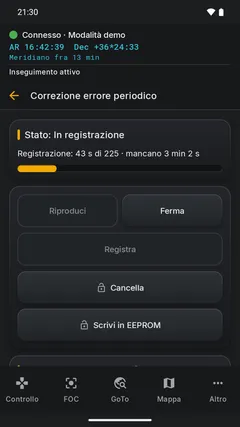 Correzione dell'errore periodico, tema scuro: registrazione in corso con barra di avanzamento