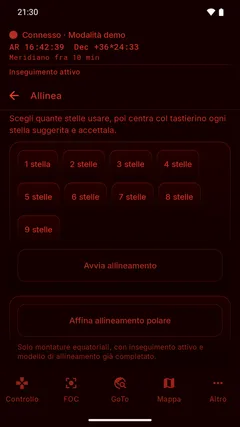 Allineamento su più stelle con la modalità notte rossa