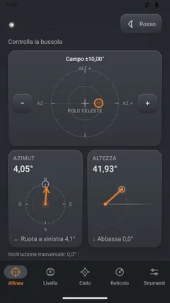 Schermata Allinea con il tema scuro