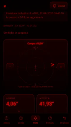 Schermata Cielo con la modalità notturna rossa
